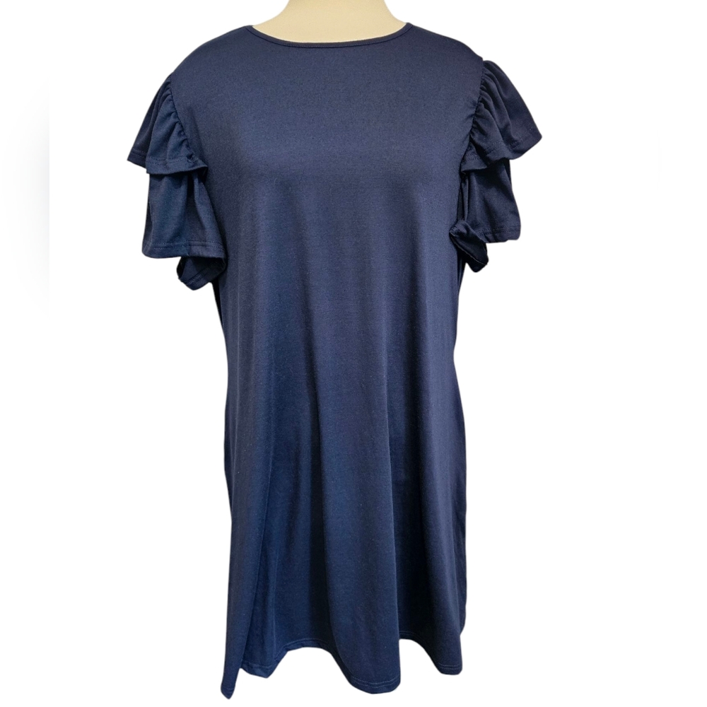Navy Ruffle Sleeve Midi Dress 2X